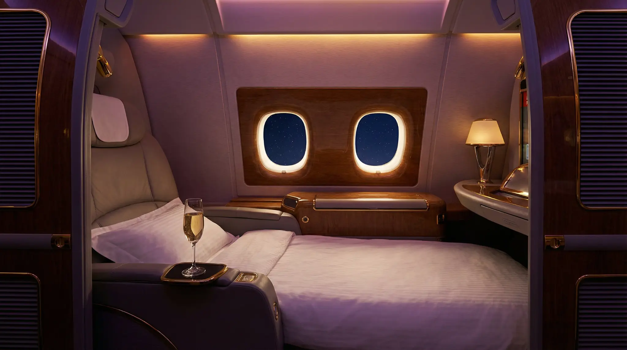A private first-class cabin prepared for an overnight journey
